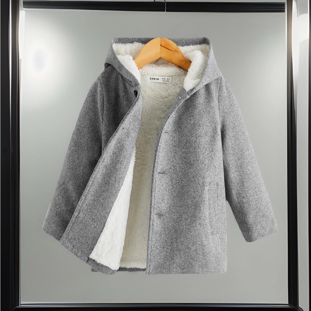 SHEIN Gray Kids Puffer Jacket with Hood